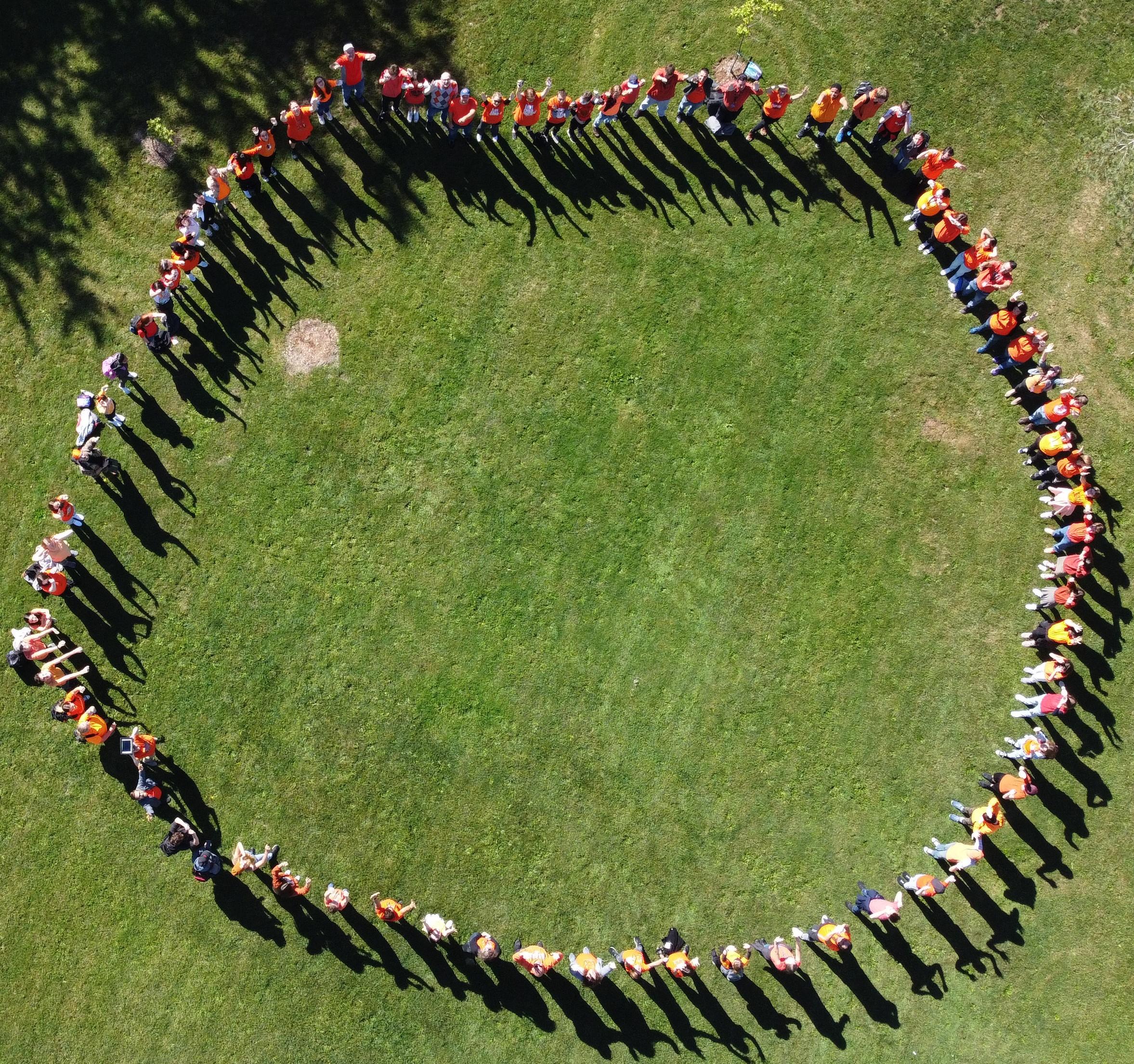 circle of students from above