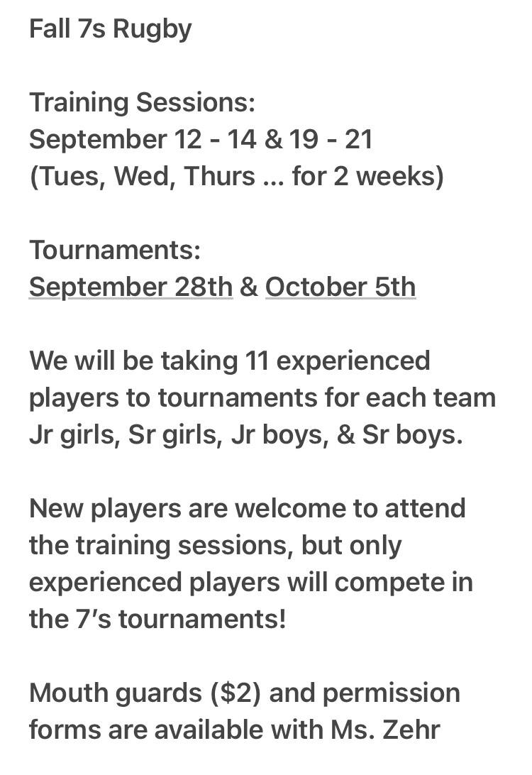 rugby tryout information in text